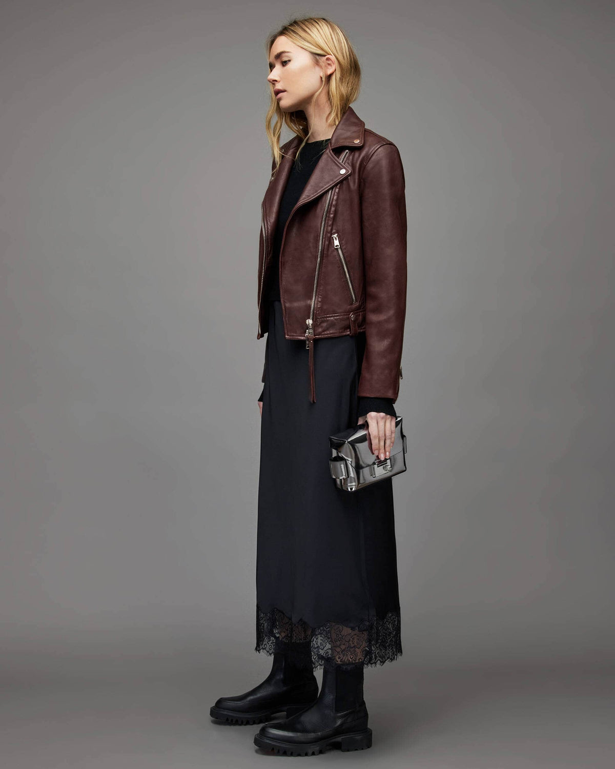 Women's Maroon Leather Biker Jacket – Classic & Stylish