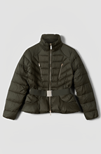 Women's Khaki Green Puffer Jacket with Belt - Stylish and Warm