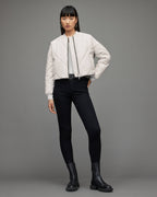 Women's White Puffer Leather Jacket - Elegant and Cozy
