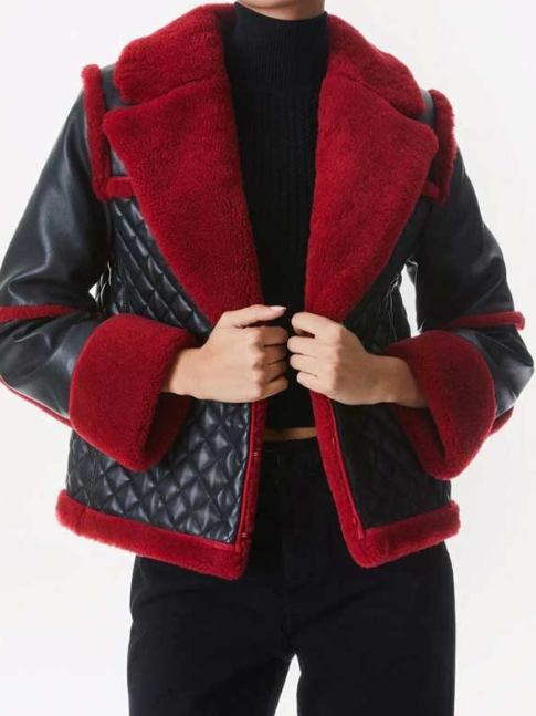 Women's Black Quilted Sheepskin Bomber Leather Blazer