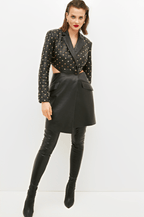 Women's Black Quilted Studded Leather Blazer - Chic and Edgy