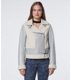 Women's Pearl Blue Shearling Leather Biker Jacket
