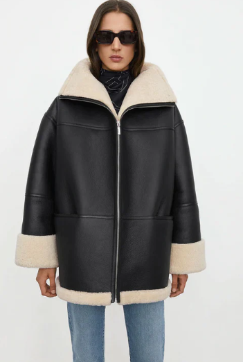 Women's Black Sheepskin Bomber Leather Jacket