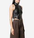 Women's Black Trendy Leather Vest