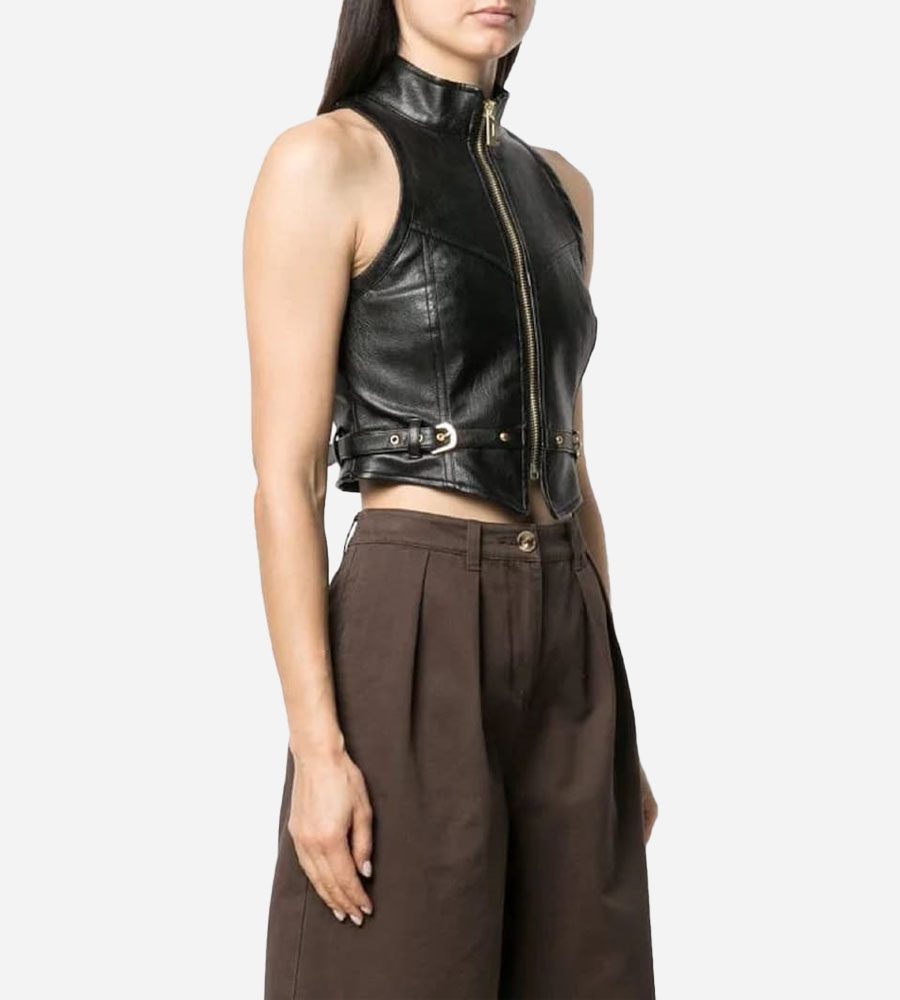 Women's Black Trendy Leather Vest