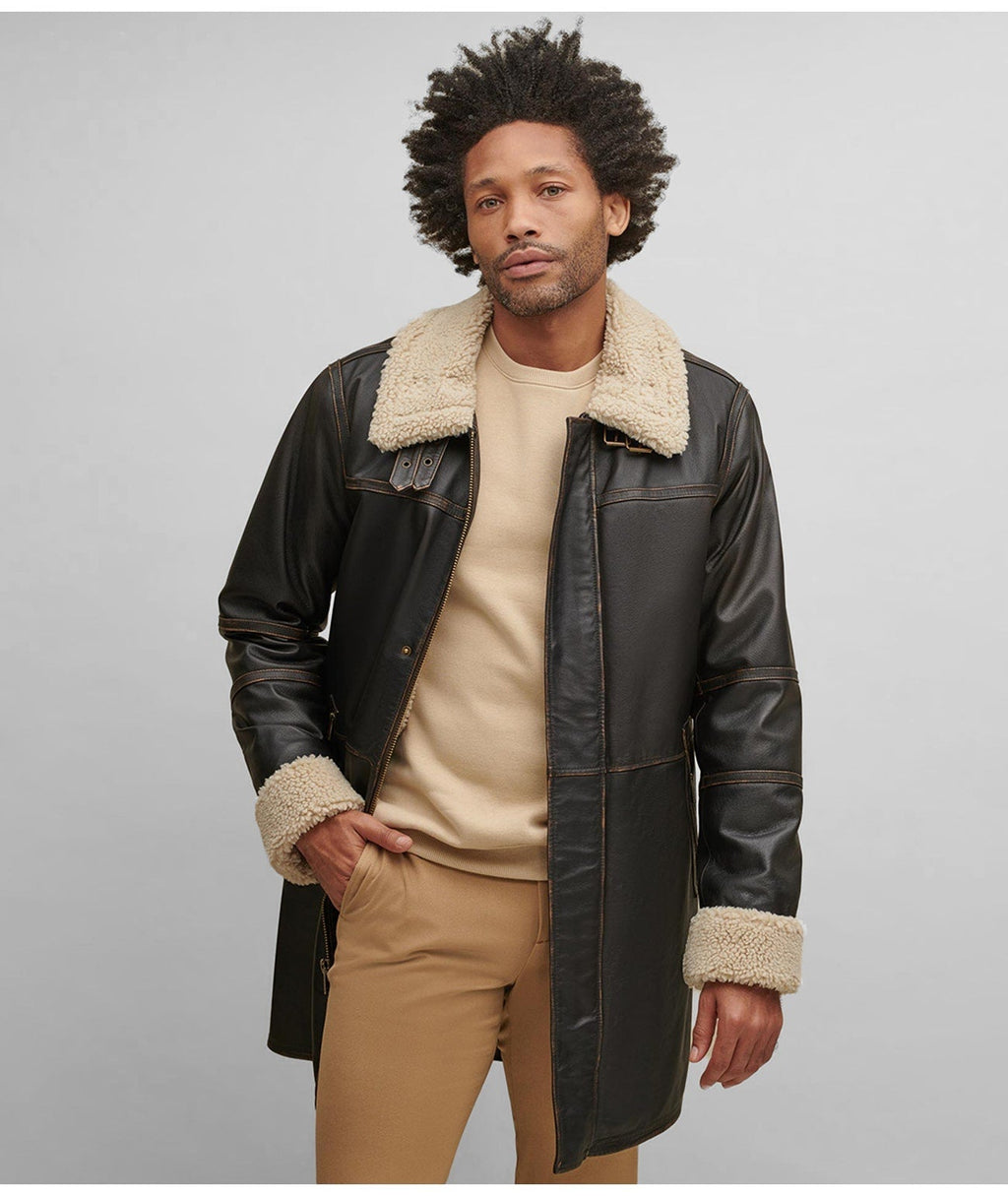 Men's Dark Brown B7 Shearling Leather Coat - Timeless & Cozy