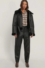 Women's Black Sheepskin Fur Bomber Leather Jacket