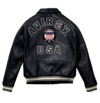 Jet Black Leather Bomber Jacket