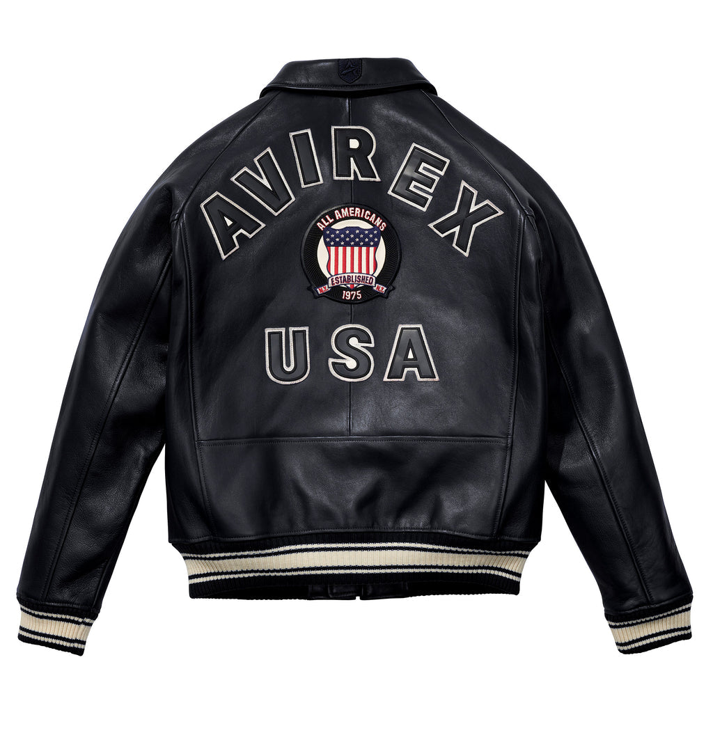 Jet Black Leather Bomber Jacket