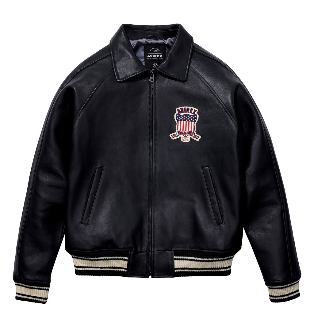 Jet Black Leather Bomber Jacket