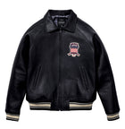 Jet Black Leather Bomber Jacket