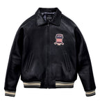 Jet Black Leather Bomber Jacket
