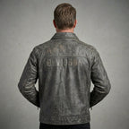 Men’s Harley-Style Black Leather Moto Jacket – Orange & White Racing Stripe Edition
