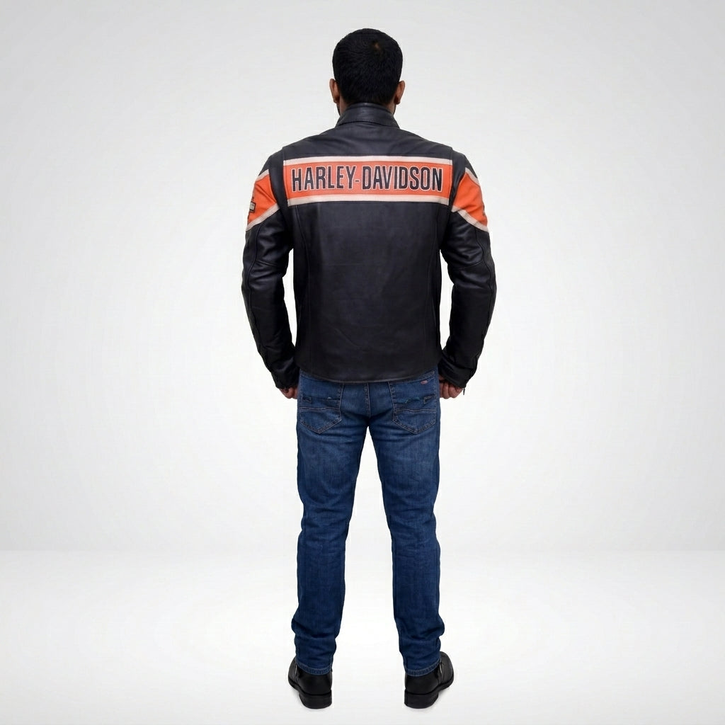 Men’s Harley-Style Distressed Black Leather Jacket – Vintage Heritage Edition
