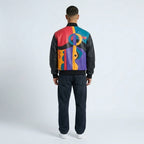 Men’s Artistic Plush Leather Jacket – Picasso-Inspired Statement Edition