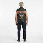 Men’s Black Genuine Leather Motorcycle Vest – Harley davidson-Biker Club Cut