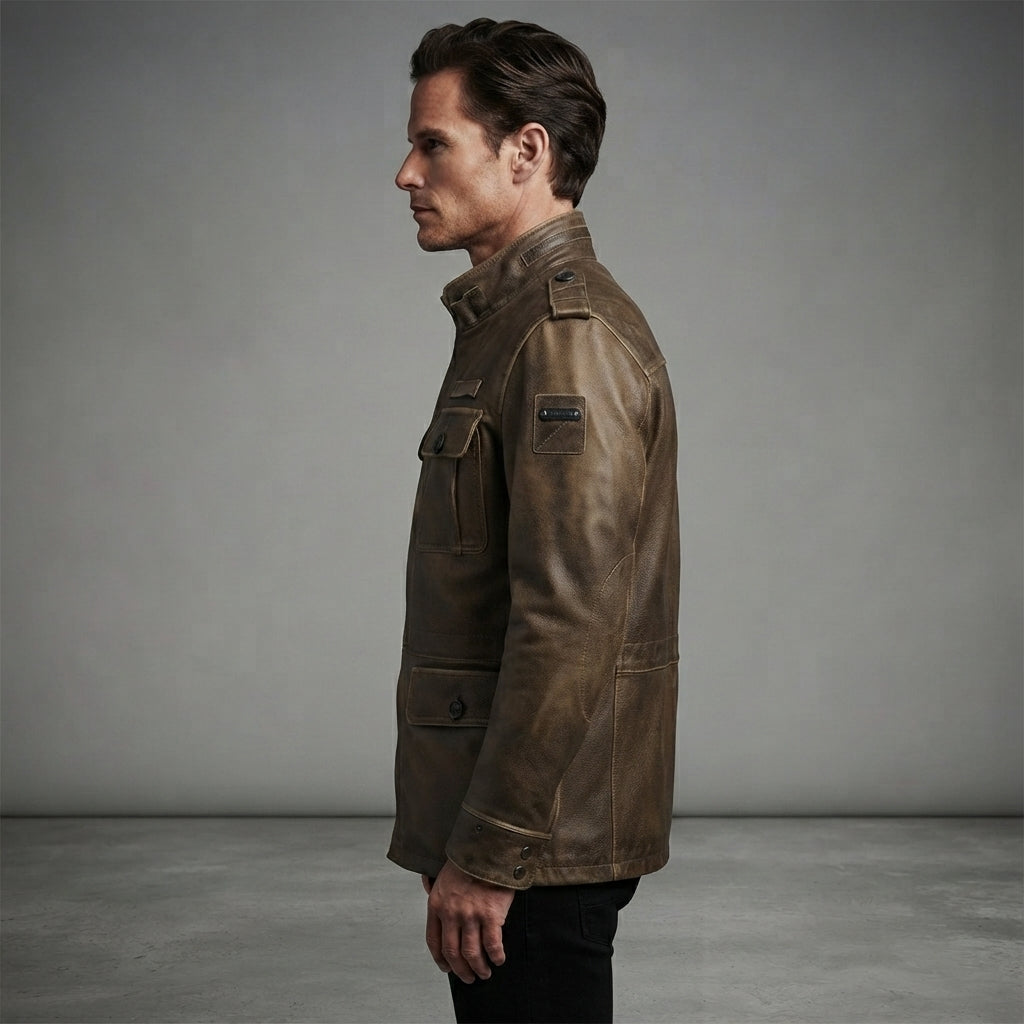 Men's Vintage Brown Genuine Field Leather Jacket - Leather Outlet