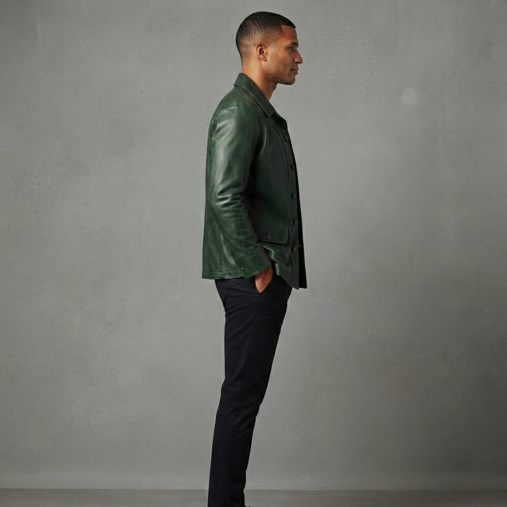 Men's Vintage Green Biker Leather Jacket - Leather Outlet