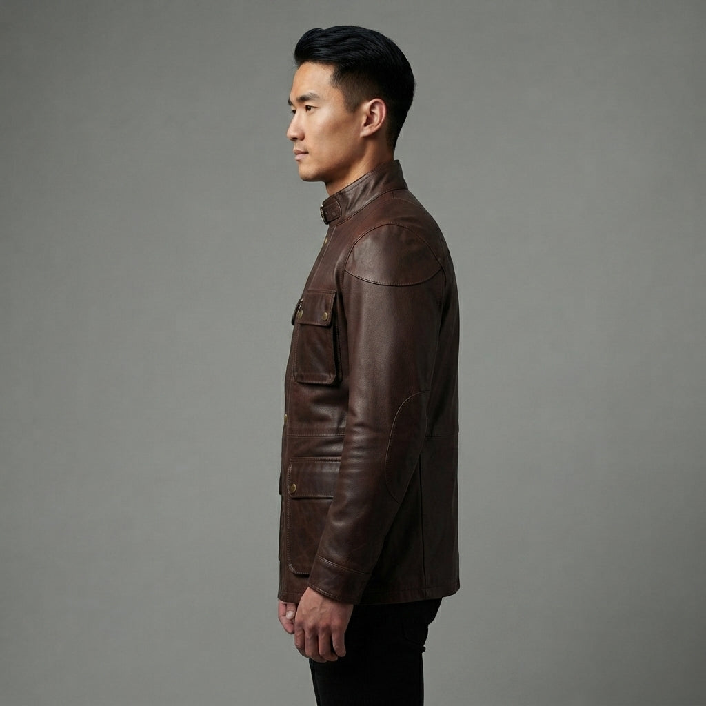 Men's Black Handmade Leather Jacket - Leather Outlet