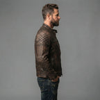Men's Dark Brown Cafe Racer Leather Jacket - Leather Outlet