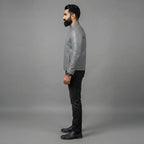 Men's Grey Leather Biker Jacket - Leather Outlet