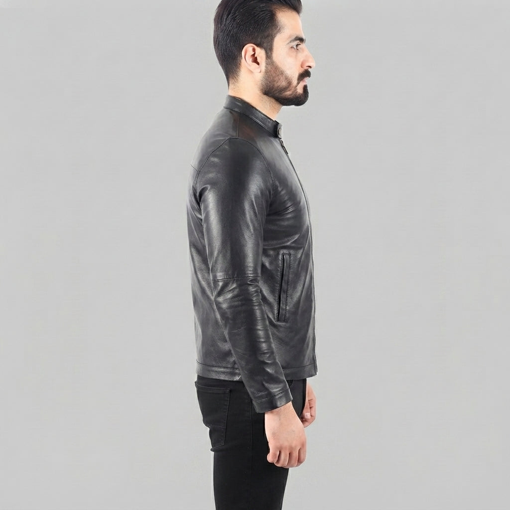 Men's Black Biker Leather Jacket - Leather Outlet