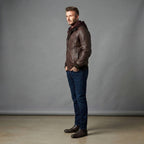 Men's Dark Brown Hooded Leather Bomber Jacket - Leather Outlet