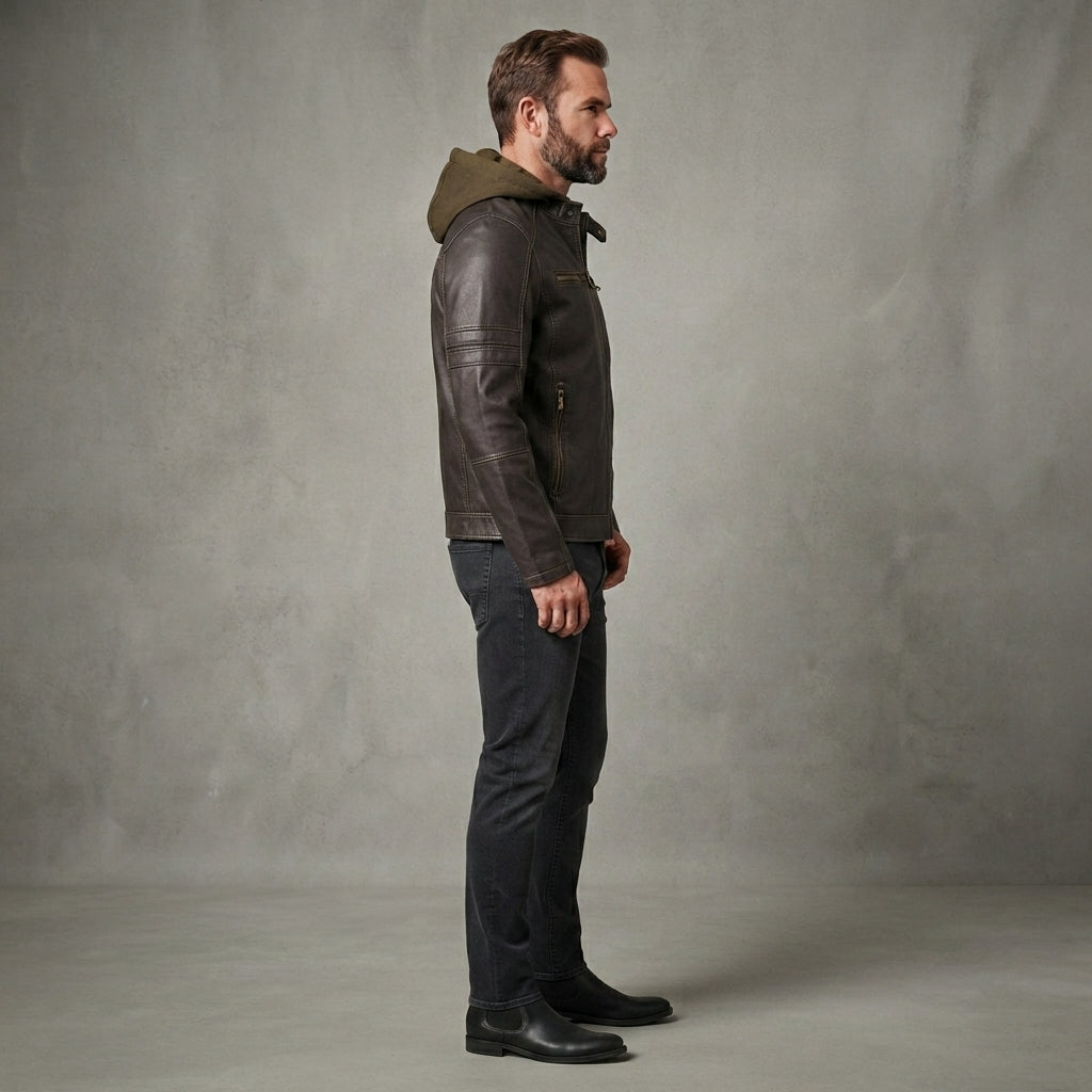 Men's Genuine Leather Hooded Jacket - Leather Outlet