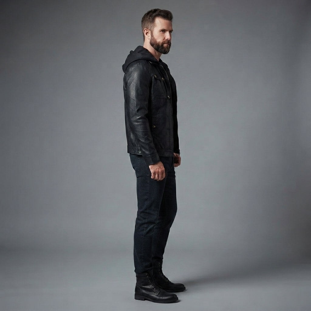 Men's Chocolate Brown Leather Hooded Jacket - Leather Outlet