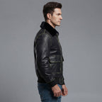 Men's Black Leather Military Jacket - Leather Outlet