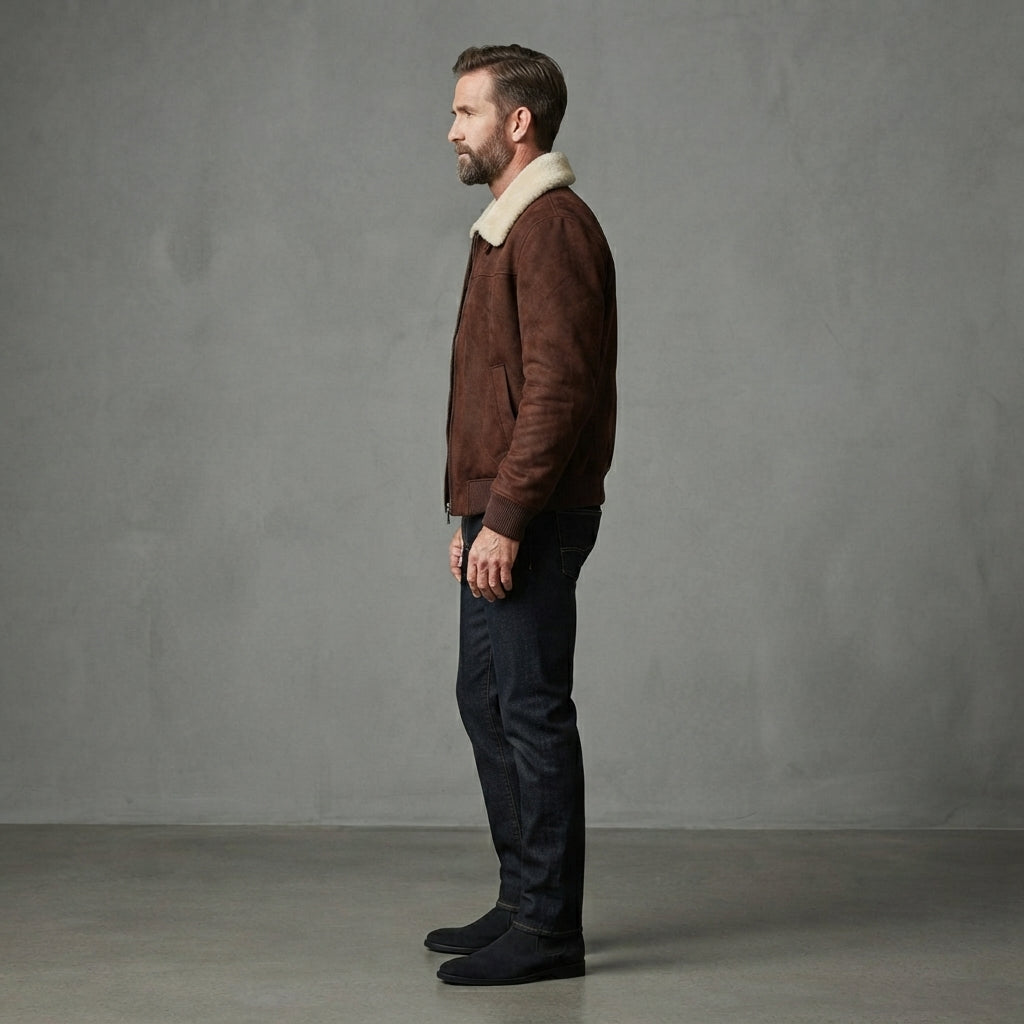 Men's Suede Genuine Leather Bomber Jacket - Leather Outlet