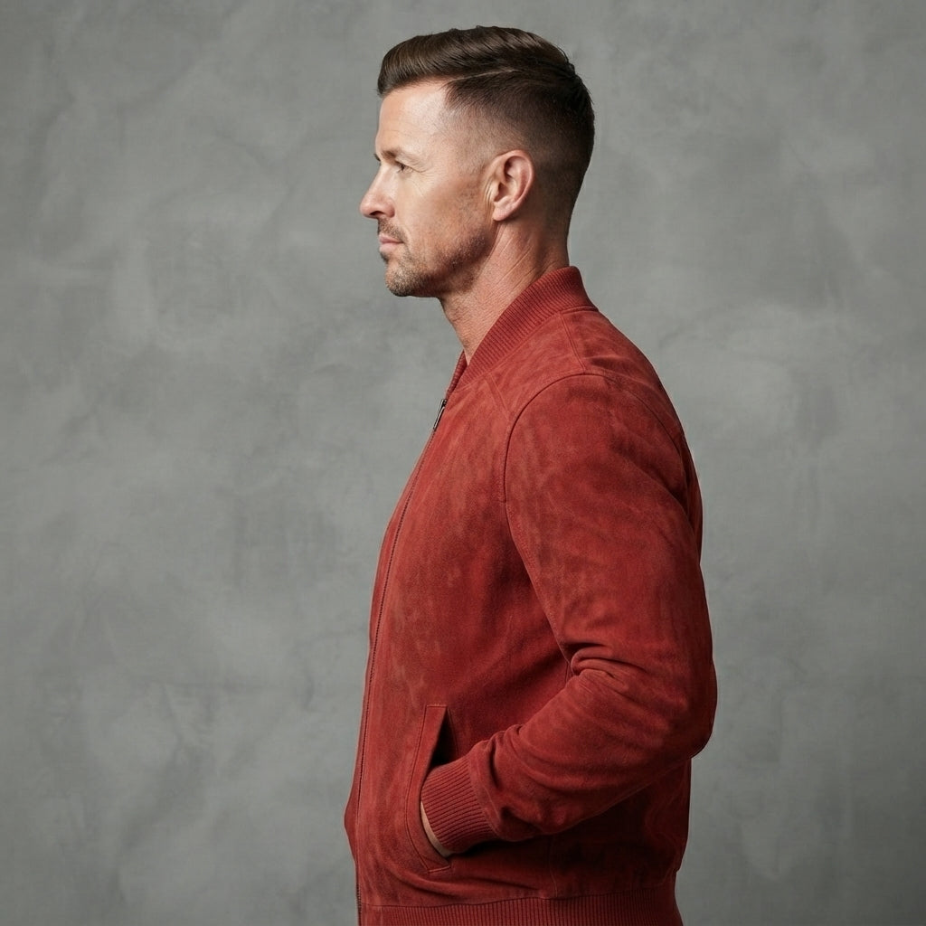 Men's Red Suede Retro Leather Jacket - Leather Outlet