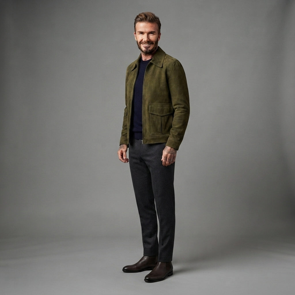Men's Green Classic Suede Leather Jacket - Leather Outlet
