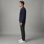 Men's Dark Blue Suede Bomber Jacket - Leather Outlet