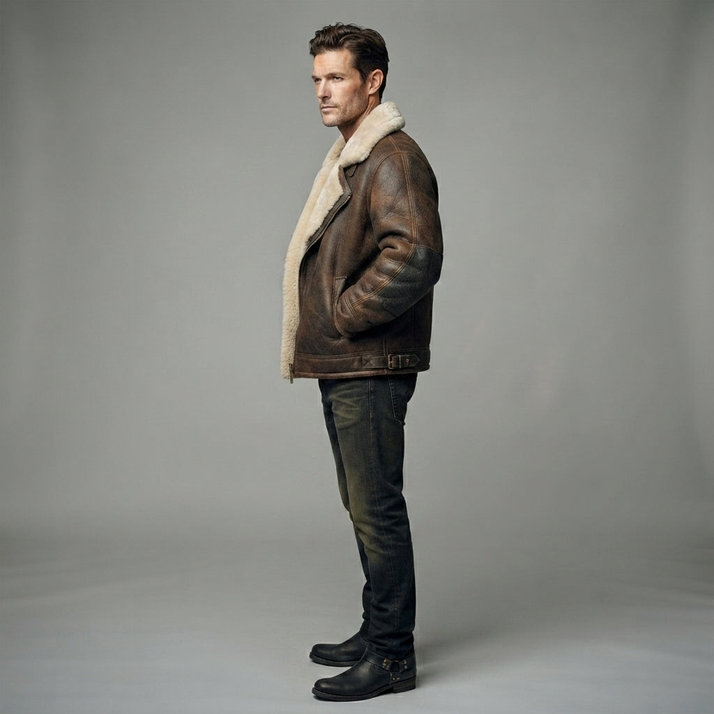Men's Sheepskin Aviator Flying Jacket - Leather Outlet