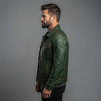 Men's Green Leather Biker Jacket - Leather Outlet