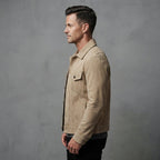 Men's Beige Leather Trucker Jacket - Leather Outlet