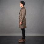 Men's Brown Leather Duster Coat - Leather Outlet