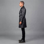 Men's Black Leather Duster Coat - Leather Outlet