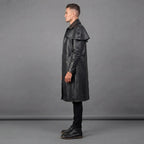 Men's Black Leather Duster Coat Long - Leather Outlet