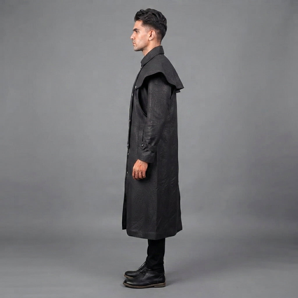 Men's Black Long Leather Duster Coat - Leather Outlet