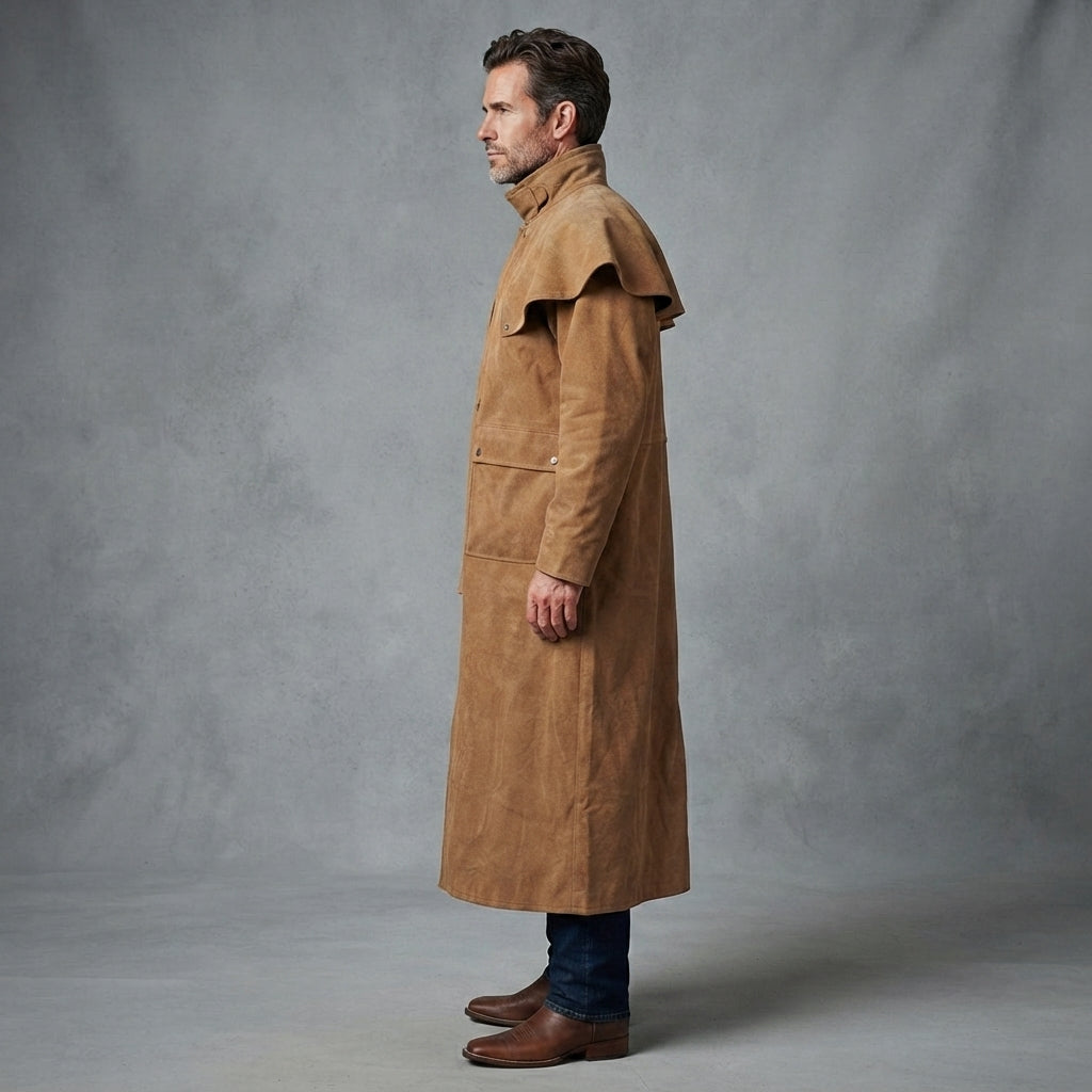 Men's Tan Leather Duster Coat - Leather Outlet
