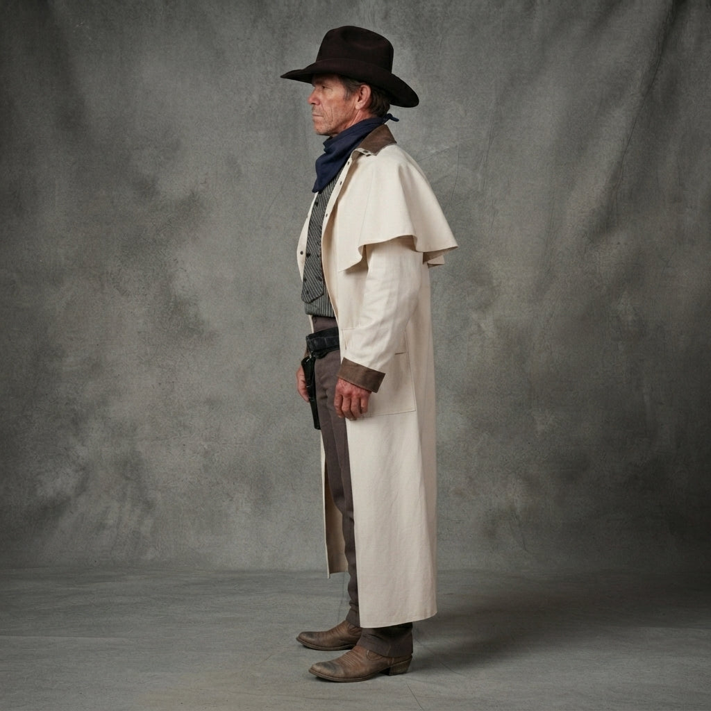 Men's White Leather Duster Coat - Leather Outlet