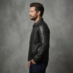 Men's Casual Black Leather Jacket - Leather Outlet