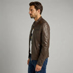 Men's Slim Fit Brown Leather Jacket - Leather Outlet