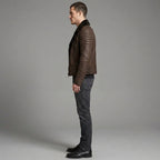 Men's Brown Sheepskin Cafe Racer Leather Jacket - Leather Outlet