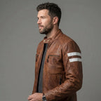 Men's Red Leather Biker Jacket - Leather Outlet