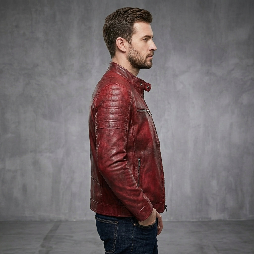 Men's Dark Red Leather Jacket - Leather Outlet