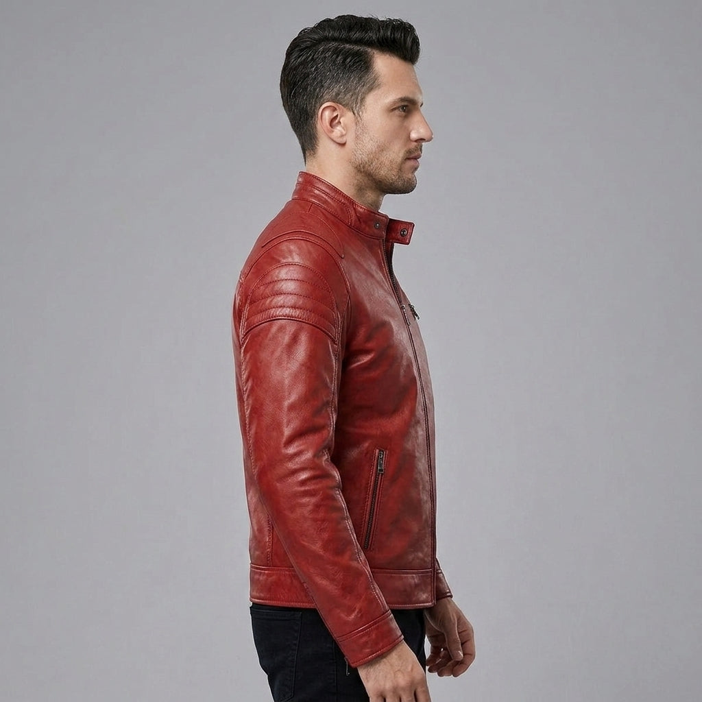 Men's Bright Red Leather Jacket - Leather Outlet