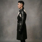 Men's Black & White Leather Trench Coat - Leather Outlet